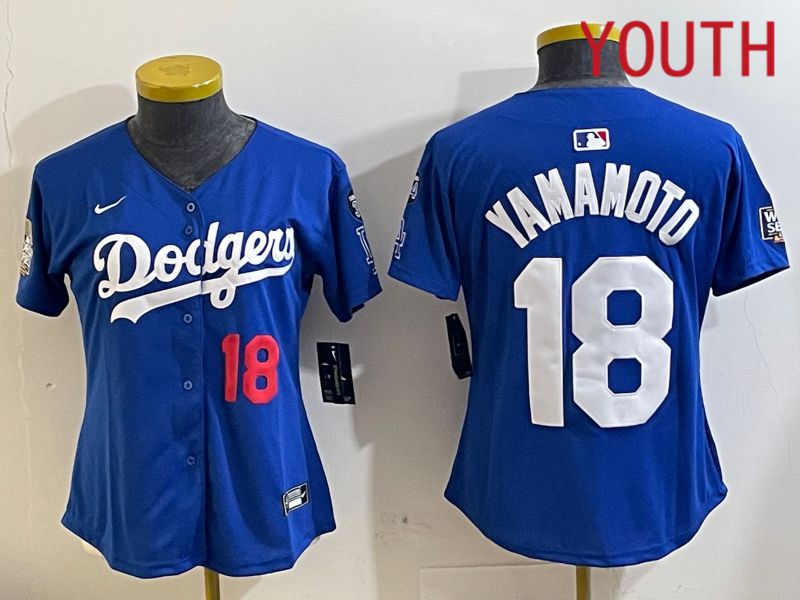 Youth Los Angeles Dodgers #18 Yamamoto Blue Game 2024 Nike MLB Jersey style 11216->youth mlb jersey->Youth Jersey